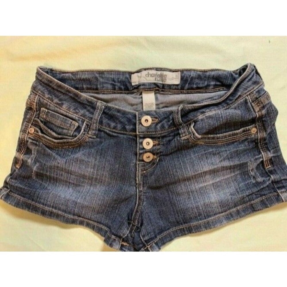 Charlotte Russe Size 0 Womens Shorts Medium Wash Stretch Distressed Button Fly